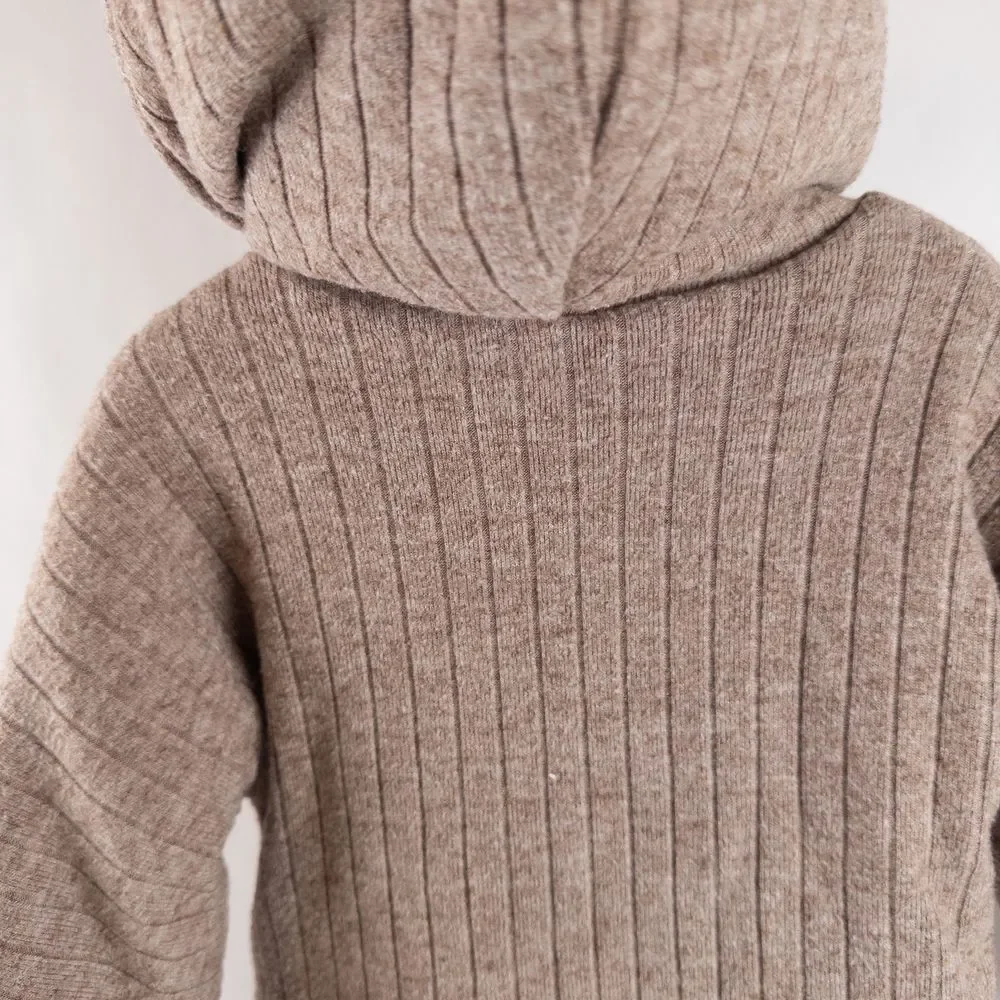 Oh baby! Warm Sherpa Lined Wide‎ Rib Sweater Knit Snowdrift Hoodie Brown Sz 6m